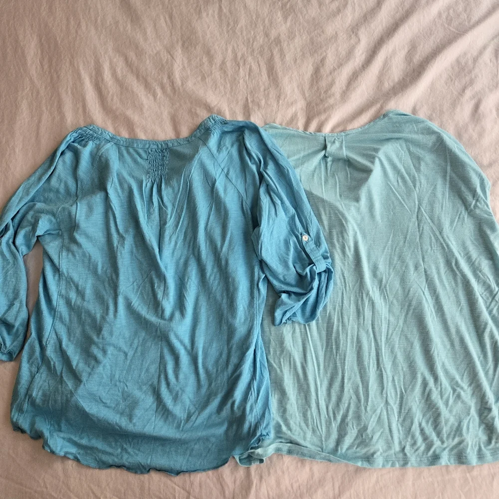 Nine West Two tops: teal blue and aqua soft blouse tops - Picture 9 of 9